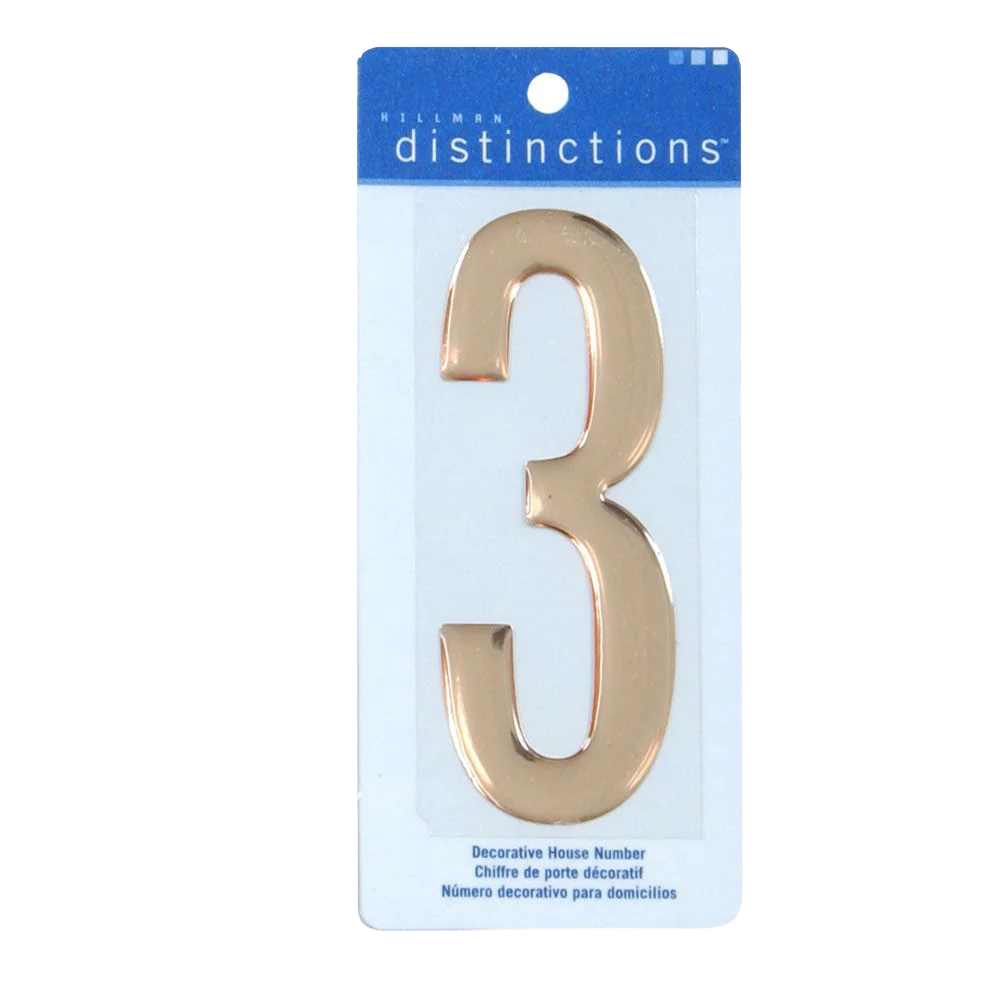 Quality Hillman 4-In. Gold Decorative Self-Adhesive Domed House Number 3 Artisan