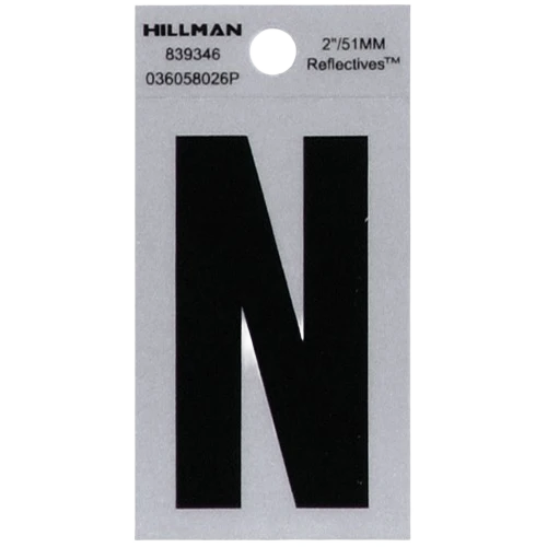 World-Class Hillman 2 in. Black Silver Reflective Mylar Square Cut Sticker Letter N Elite
