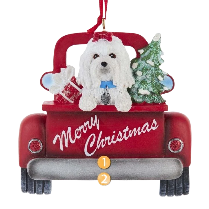 Exceptional Kurt S. Adler Personalized Merry Christmas Maltese In Red Truck Ornament Advanced