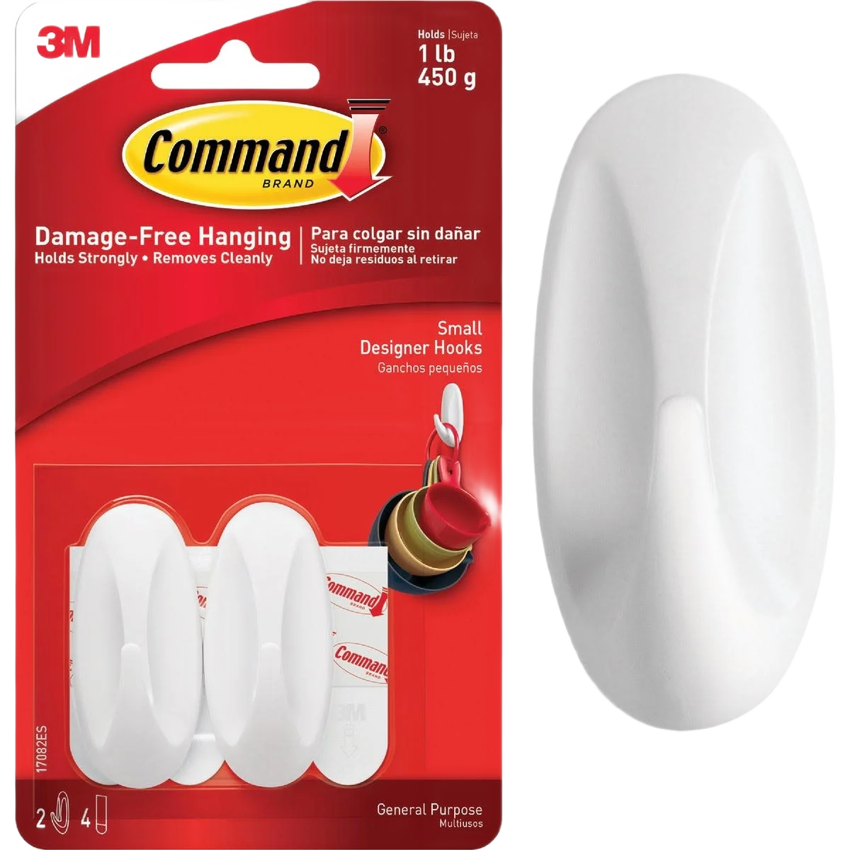 Easy-to-Use 3M Command Small Utility Designer Adhesive Hook 2-Pack Genuine