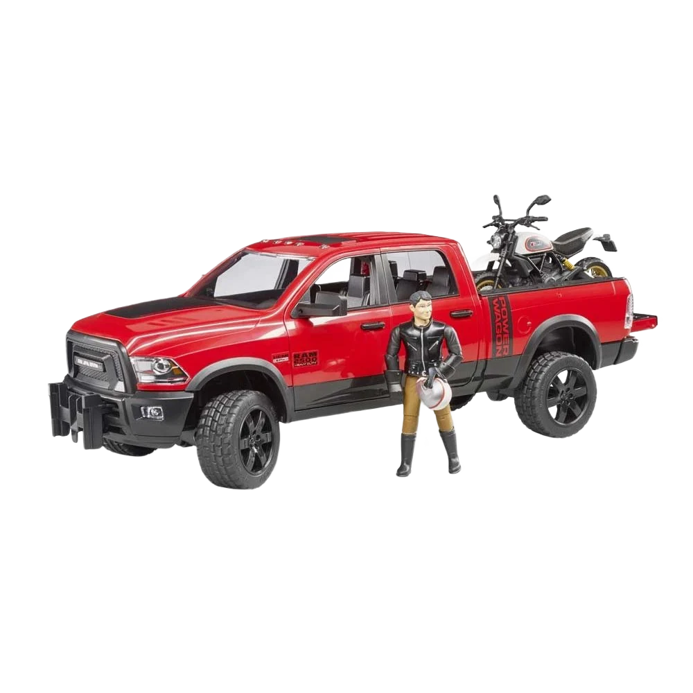 High-Quality Bruder RAM 2500 Power Wagon with Ducati Desert Sled Motorcycle Rider Elite