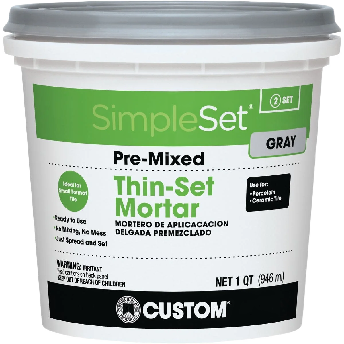 Fashionable Custom Building Products Gray SimpleSet Pre-Mixed Thin-Set Mortar 1 qt. Superior