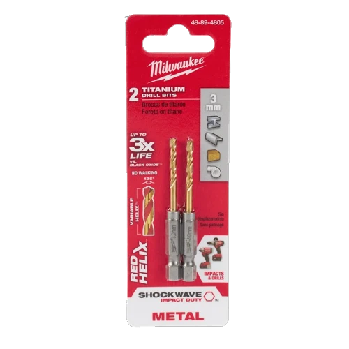 Effective Milwaukee SHOCKWAVE™ RED HELIX™ 3-mm Titanium Drill Bits 2-Pack Outstanding