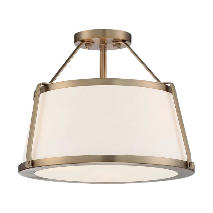 Consistent Satco Cutty Burnished Brass 3 Light Semi-Flush with Fabric Shade 15.5 in. Quality