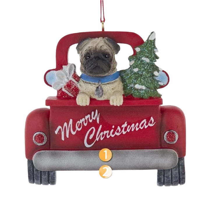Original Design Kurt S. Adler Personalized Merry Christmas Pug In Red Truck Ornament Long-Lasting
