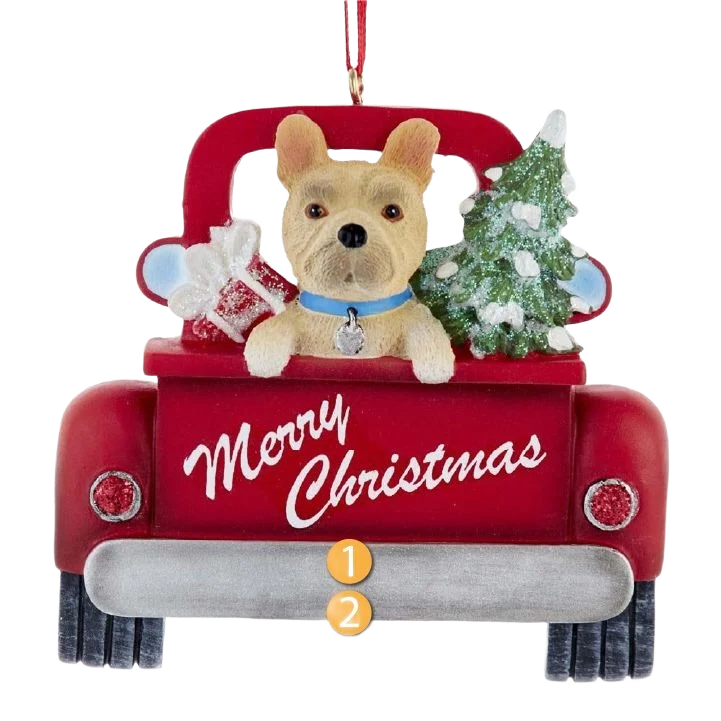 Premium Material Kurt S. Adler Personalized Merry Christmas French Bulldog In Red Truck Ornament Minimalist