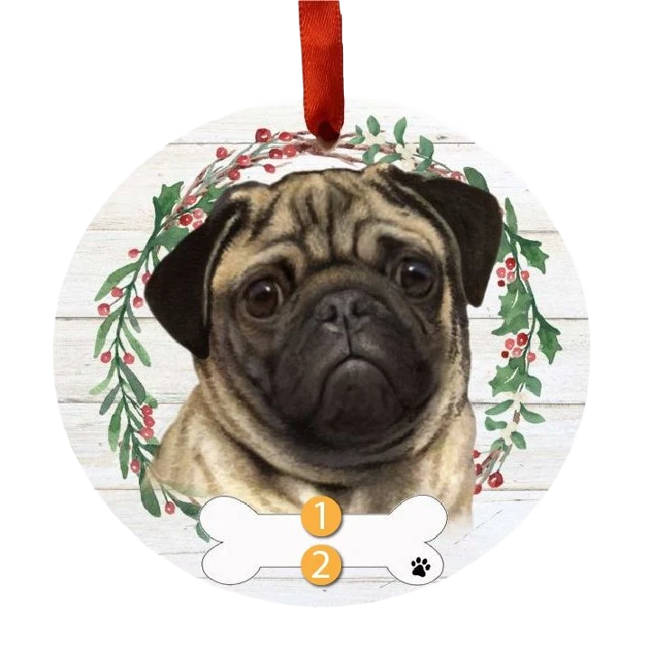 Functional E S Pets Personalized Pug Face Wreath Ornament High-Grade