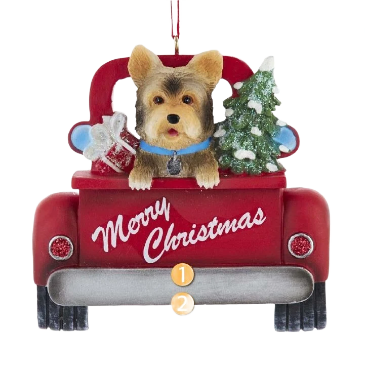 Pure Kurt S. Adler Personalized Merry Christmas Yorkshire Terrier In Red Truck Ornament Premium