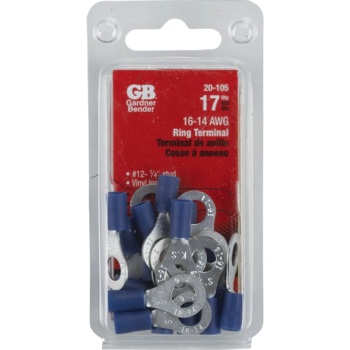 Efficient Gardner Bender 16 to 14 AWG 12 to 1 4 In. Vinyl-Insulated Barrel Ring Terminal 17-Pack Premium Material