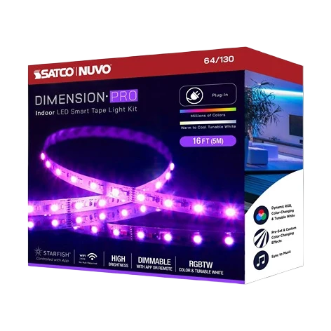Lightweight Satco Dimension Pro 16′ Indoor LED Smart Tape Light Kit Flexible