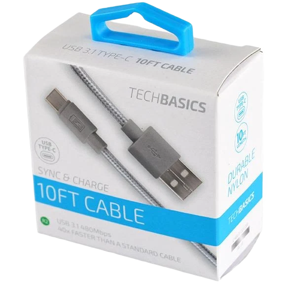 Innovative Tech Basics Tech Basics Grey Type C Charger Cable 10 ft. Reusable