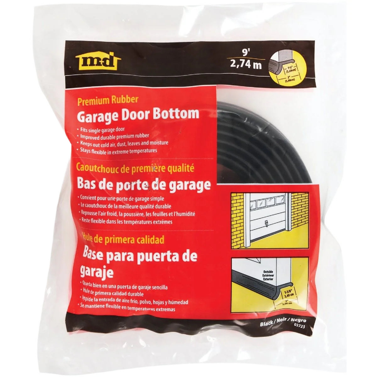 Official M-D Garage Door Black Rubber Bottom Seal 2 In. x 9 Ft. Detailed