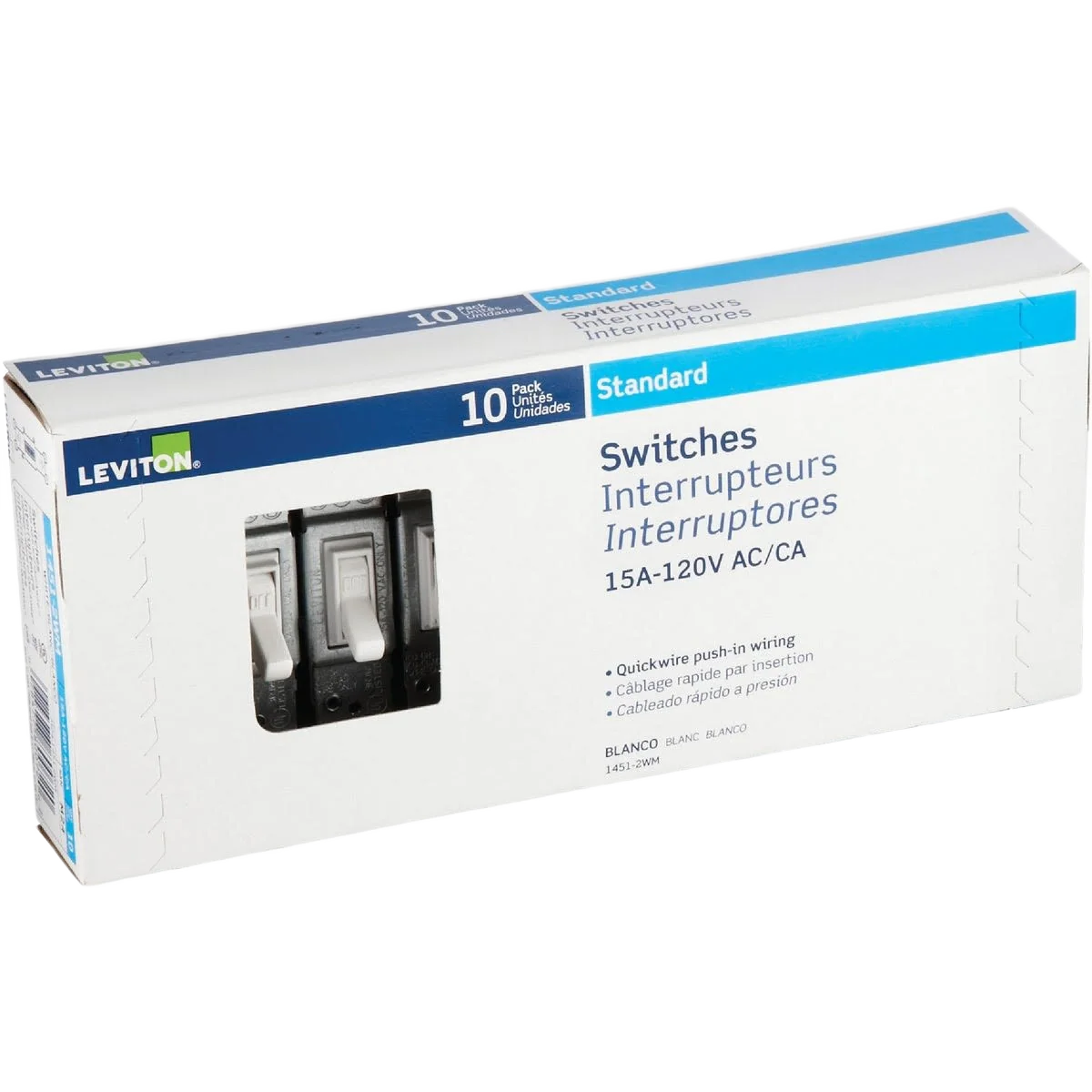 Breathable Leviton White 15 Amp Toggle Single Pole Grounded Switch 10-Pack Reliable