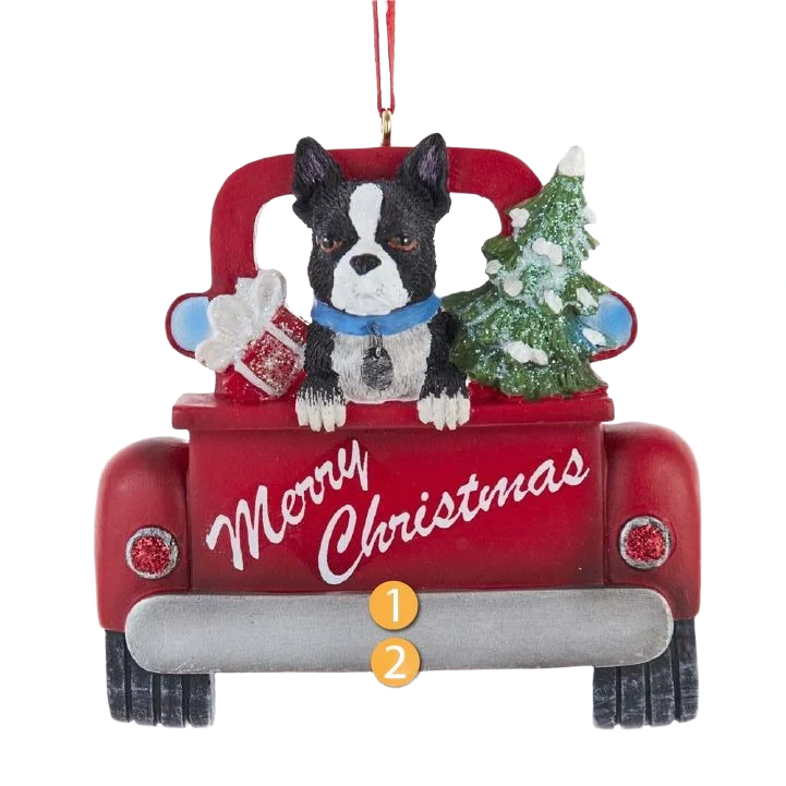 Healthy Kurt S. Adler Personalized Merry Christmas Boston Terrier In Red Truck Ornament Fine