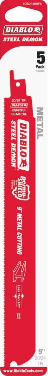Proven Diablo Steel Demon 9 in. 20 24 TPI Thin Metal Reciprocating Saw Blade 5-Pack Advanced