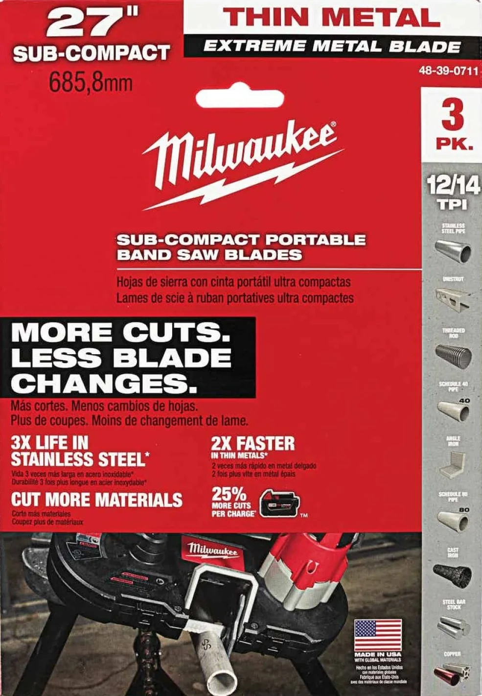 Carefully Designed Milwaukee 27 12 14-TPI Extreme Metal Band Saw Blades 3-Pack Fast