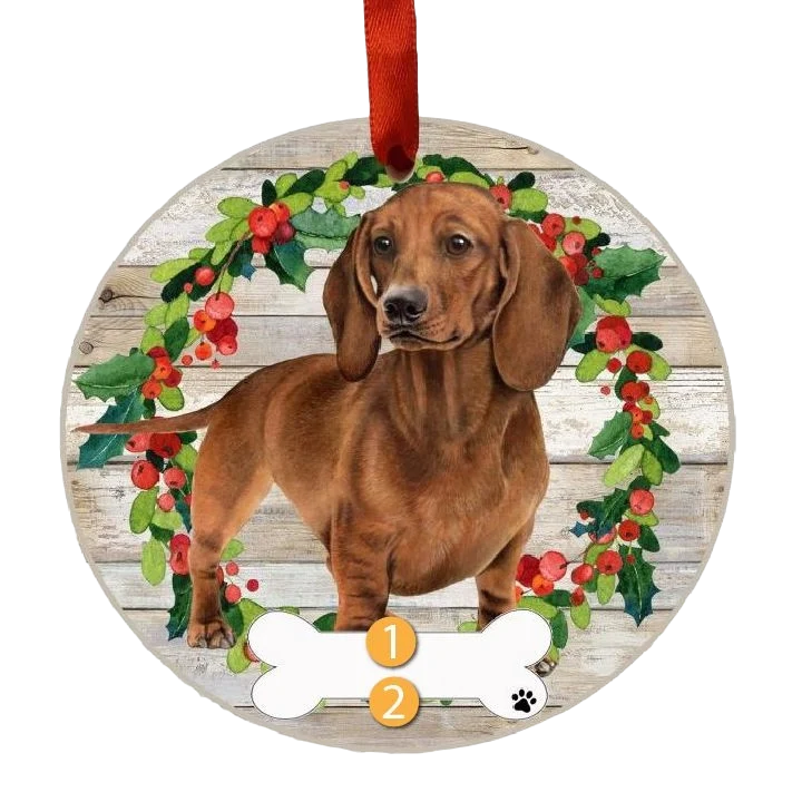 Selected E S Pets Personalized Red Dachshund Wreath Ornament Specialty