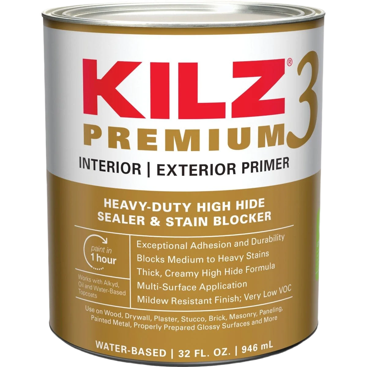 Verified KILZ White Premium Water-Base Interior Exterior Sealer Stain Blocking Primer Quart Consistent