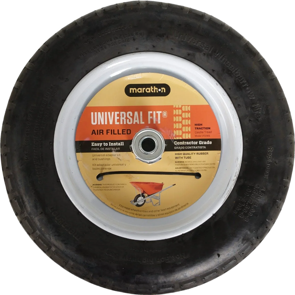 Long-Lasting Marathon Universal Fit Air Filled Wheelbarrow Tire Functional
