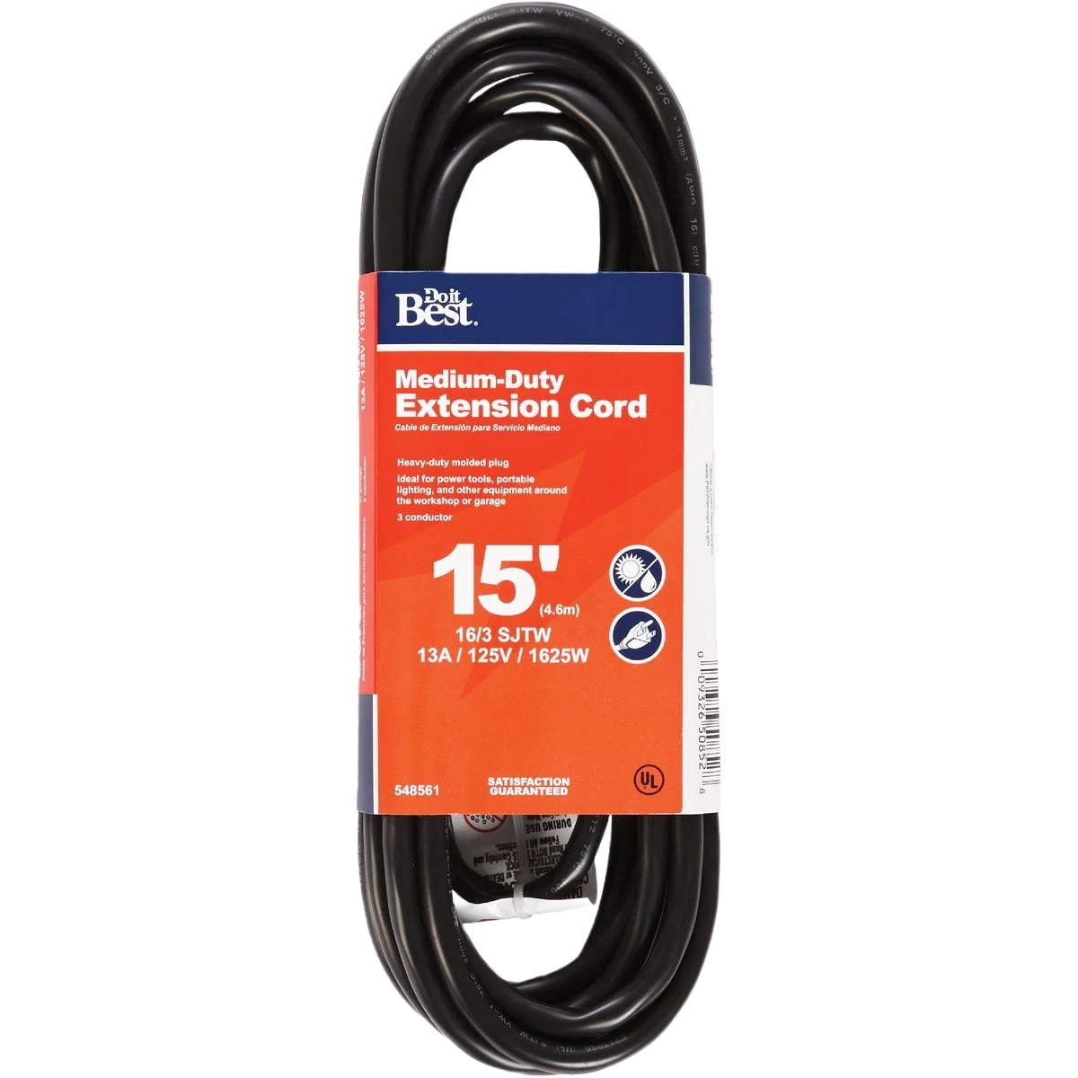 Reusable Do it Black 16 3 Abrasion Resistant Extension Cord 15 ft. Organic