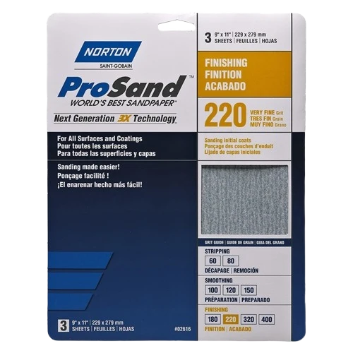 Quality Norton 220-Grit Prosand Sanding Paper 3-Pack Next-Generation