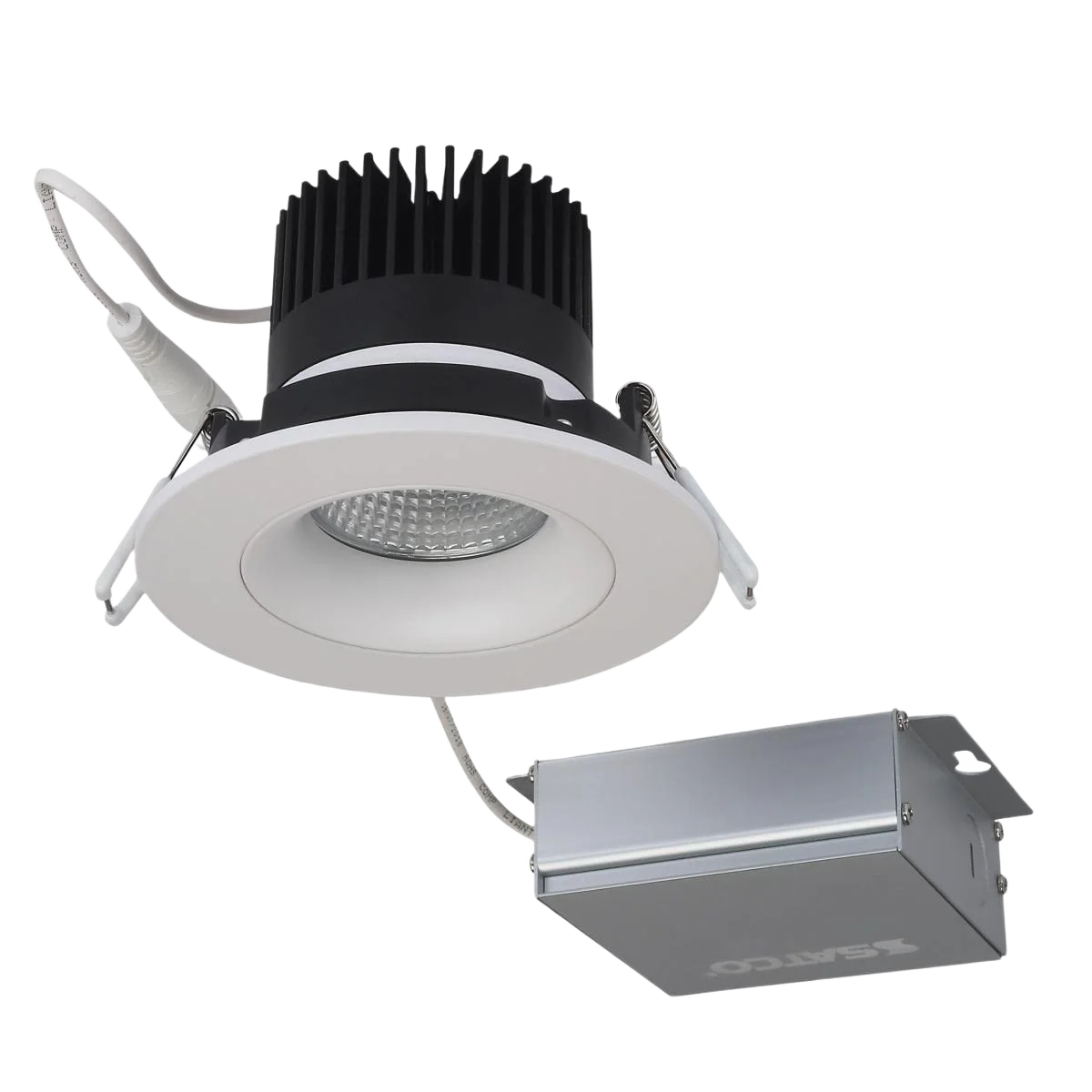Casual Satco 12 Watt LED Round White Direct Wire Dimmable Downlight with Remote Driver Traditional