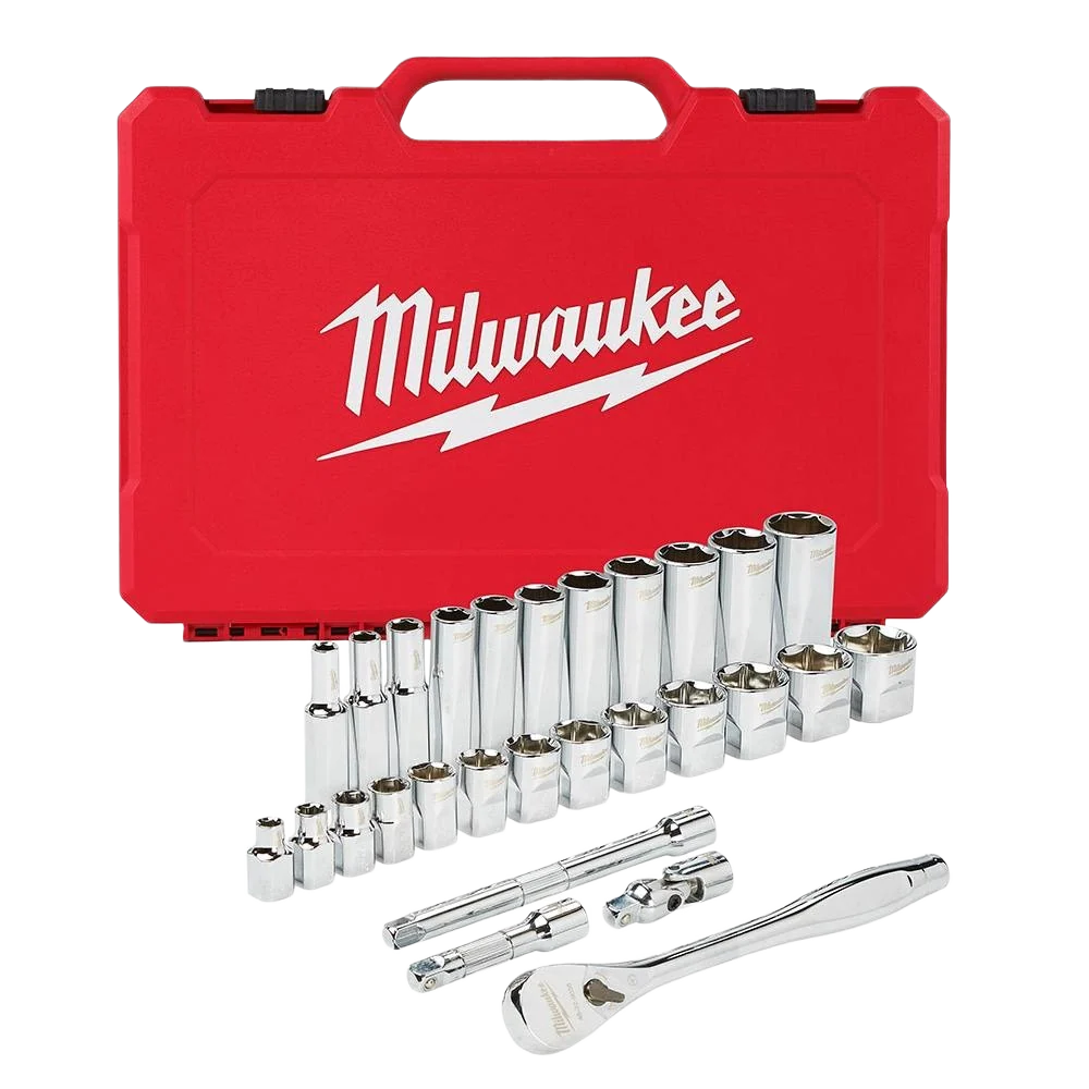 User-Friendly Milwaukee 28-PC 3 8 Drive SAE Ratchet Socket Set Sophisticated