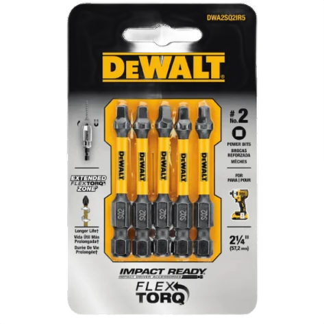 Solid DEWALT 2-1 4 FlexTorq SQ2 Impact Screwdriving Bit 5-Pack Certified