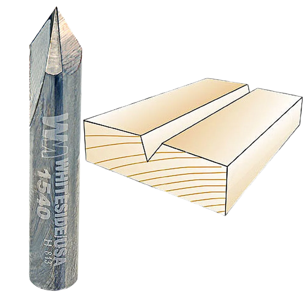 High-Grade Whiteside 60 deg. Two Flute V-Groove Bit 1 4 in. SH x 1 4 in. CD x 7 32 in. PL Original