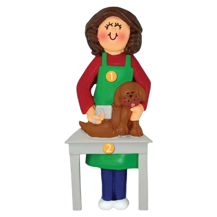 Soft Ornament Central Personalized Brunette Female Dog Groomer Ornament Enhanced