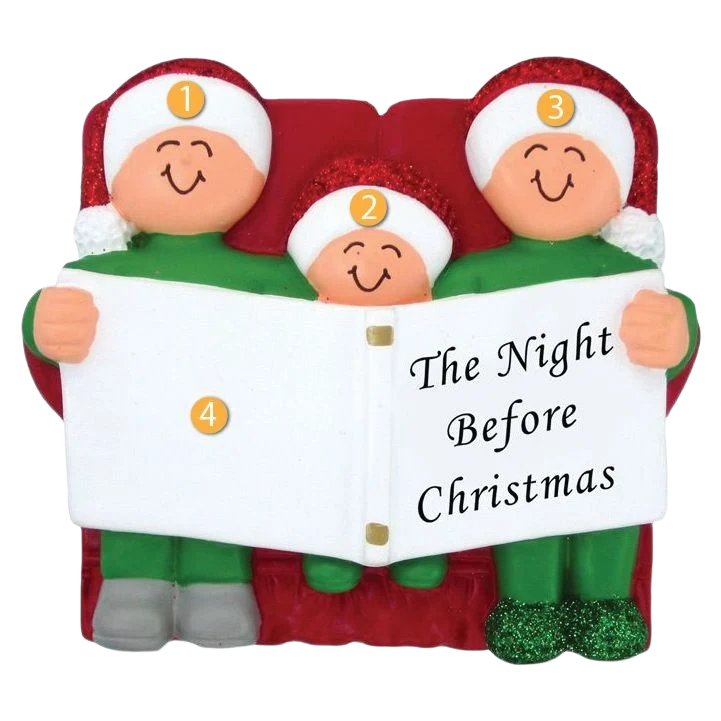 Enhanced Ornament Central Personalized 3 People Read The Night Before Christmas Ornament Functional