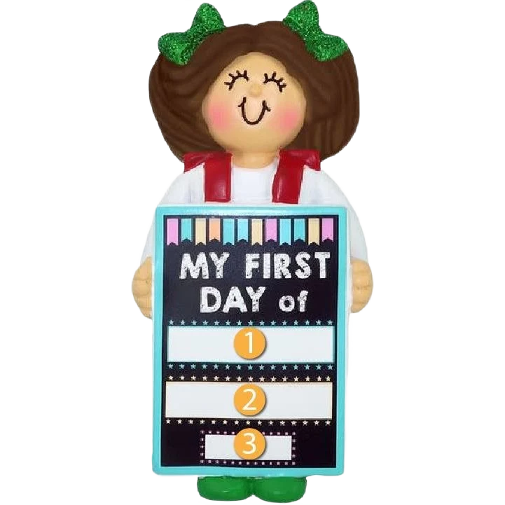 Trusted Ornament Central Personalized Brunette Female My 1st Day of School Ornament Premium Material