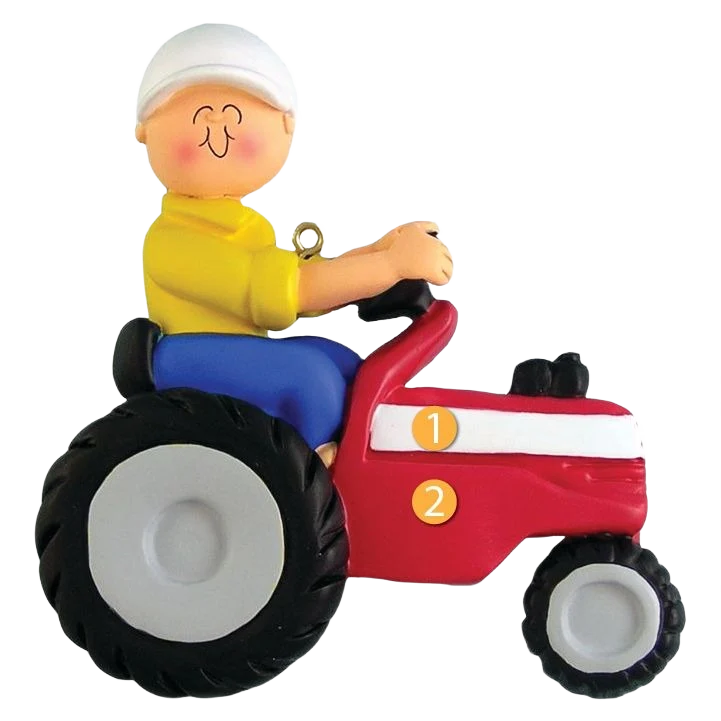 Premium Ornament Central Personalized Male on Red Tractor Ornament Specialty