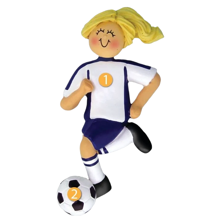 Versatile Ornament Central Personalized Blonde Female Blue Soccer Ornament Effective