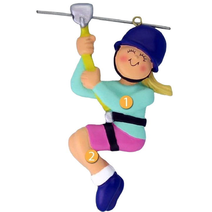 Specialty Ornament Central Personalized Blonde Female Zip Lining Ornament Fine Crafted