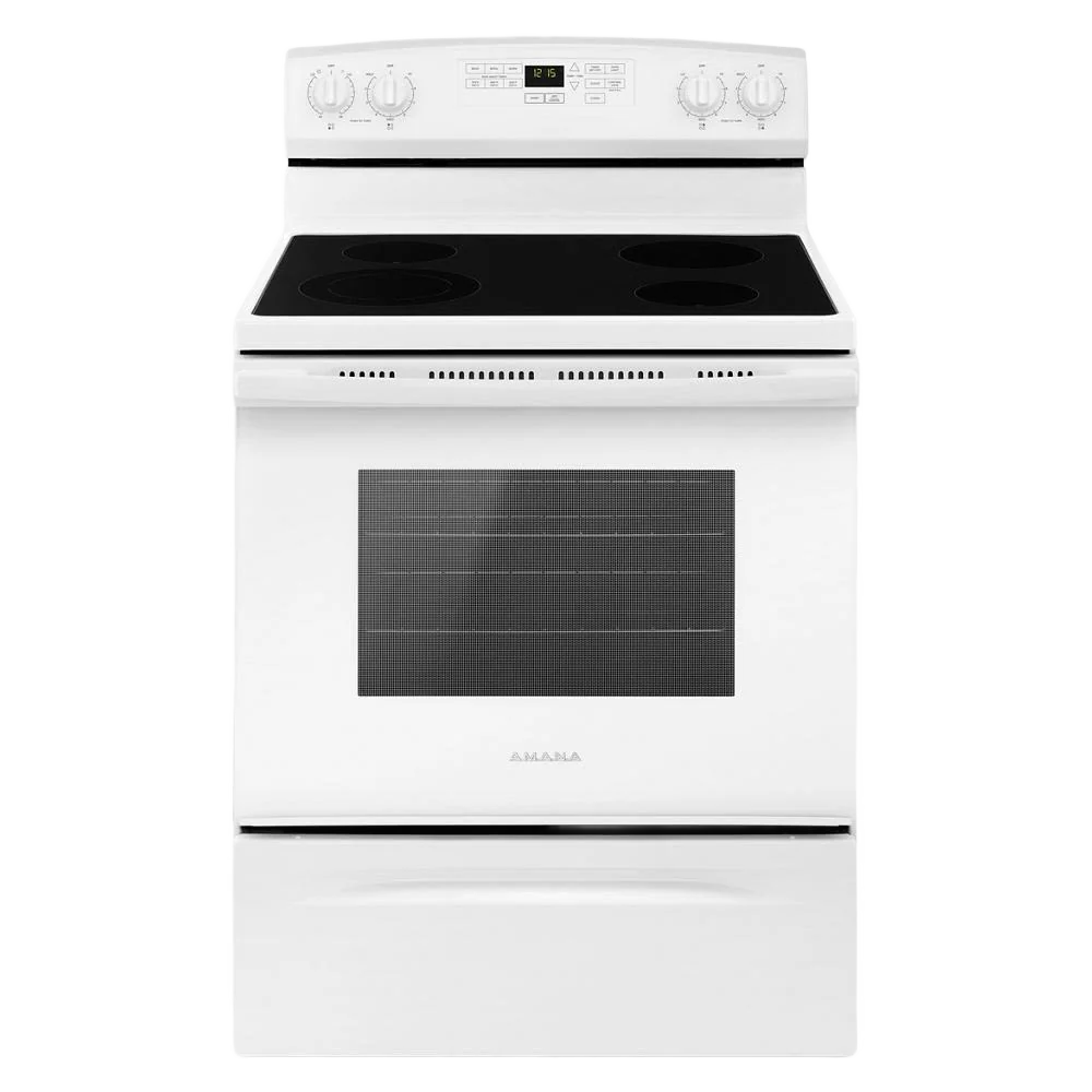 Stylish 30-inch Amana® Electric Range with Extra-Large Oven Window Natural