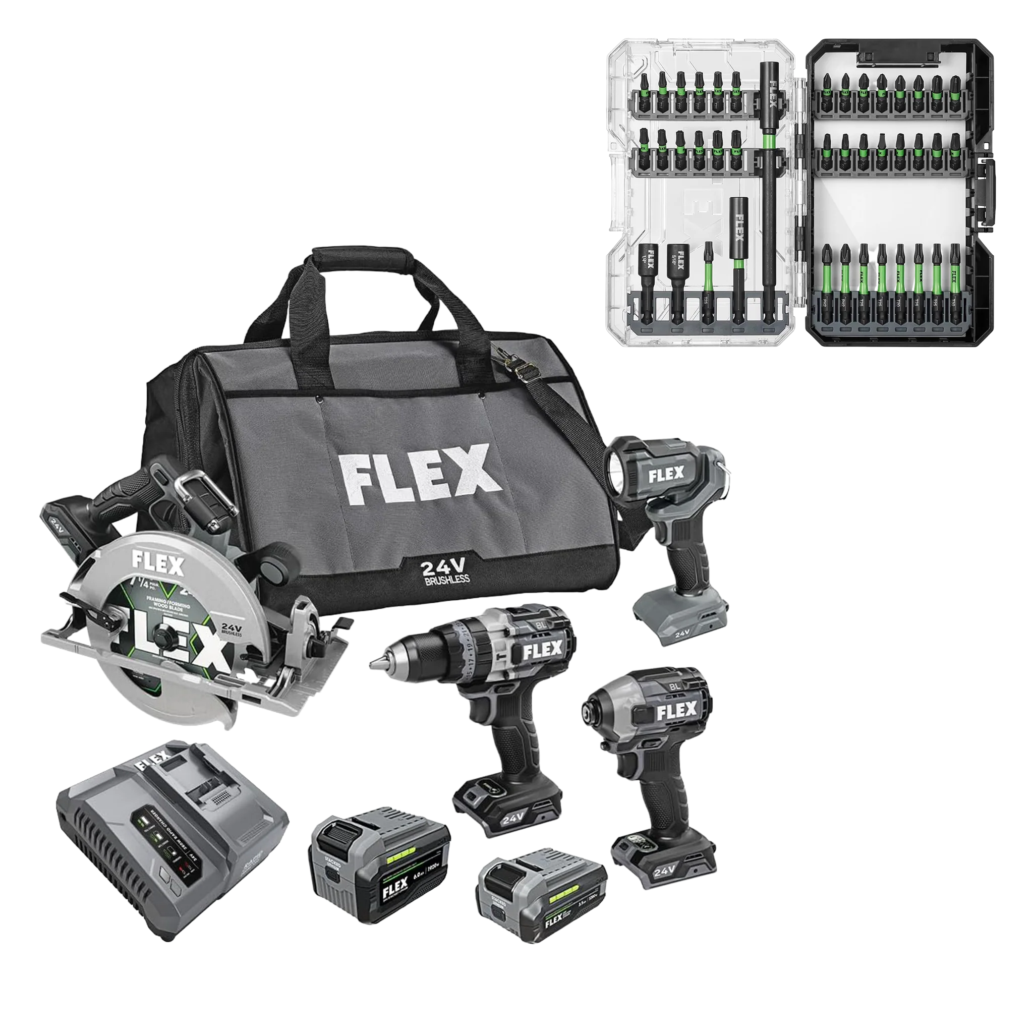 Fine Crafted FLEX 24V 4-Tool Combo Kit 41-Pc. Impact Driver Bit Set Excellent