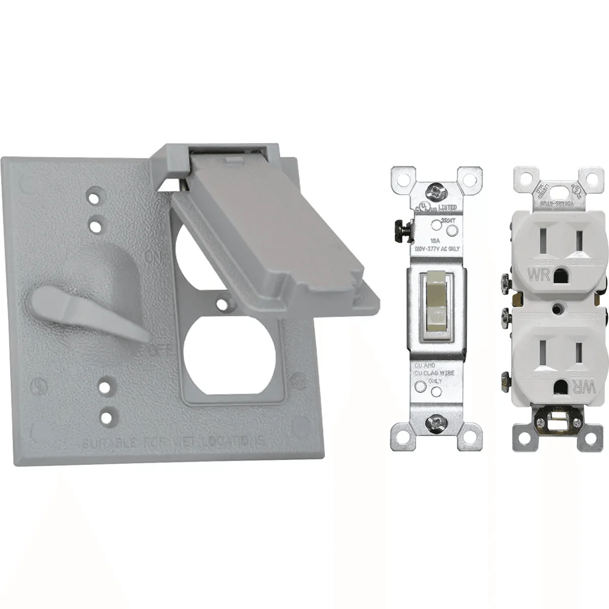 Top-Quality Southwire Dual Gang Gray Weatherproof Cover with 15A Switch and Duplex WRTR Receptacle Carefully Designed