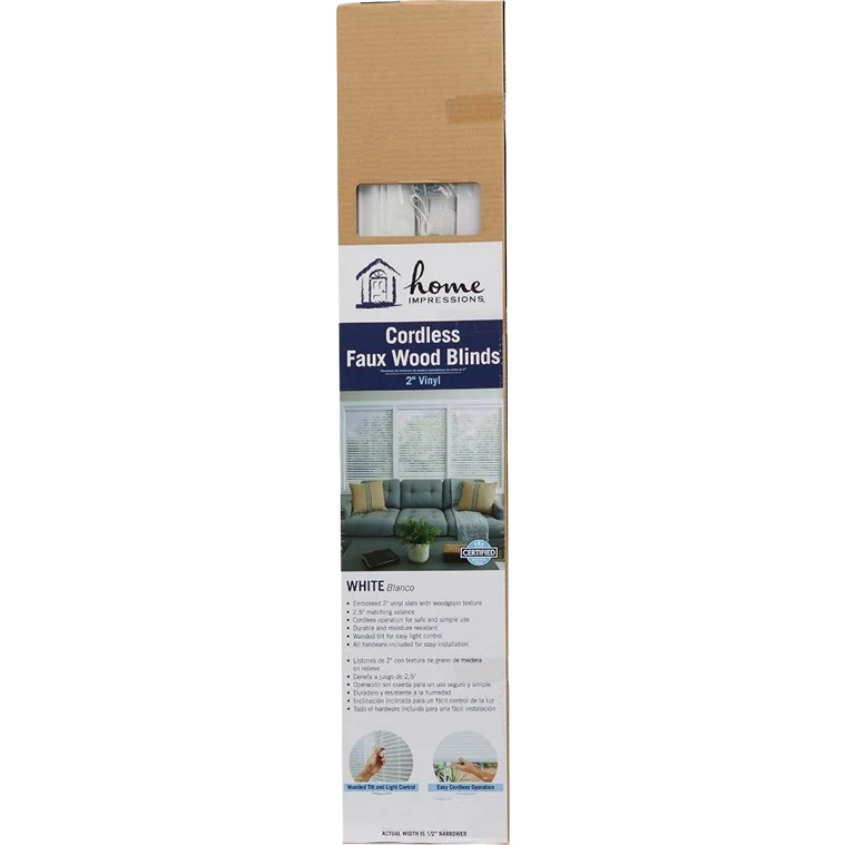 Fast Home Impressions White Faux Wood Cordless Blind 34 x 64 x 2 Pure