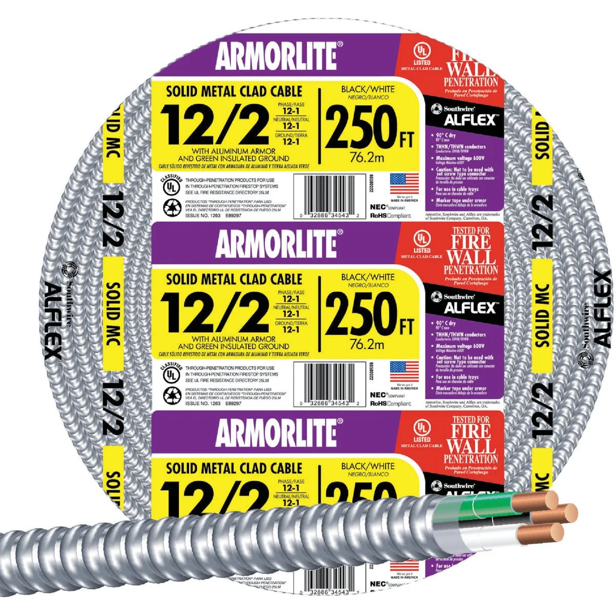 Contemporary Southwire 250′ 12 2 MC Aluminum Armored Cable Lightweight