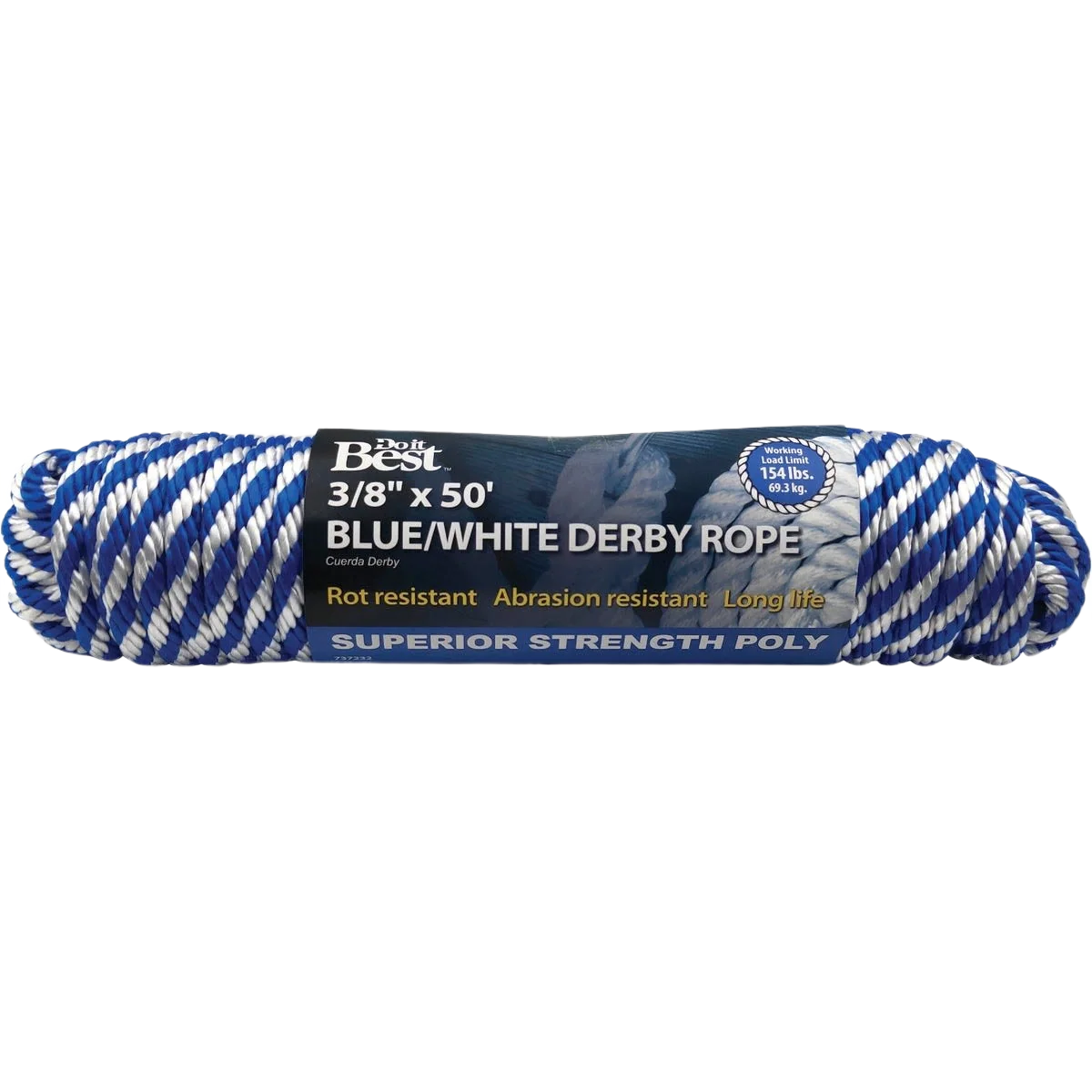 Classic Do it Blue White Derby Polypropylene Packaged Rope 3 8 In. x 50 Ft. Excellent
