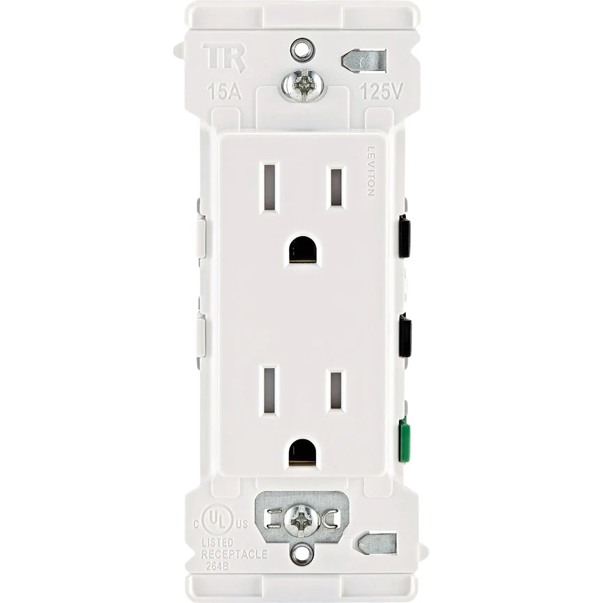 Certified Leviton Decora Edge 15A White 5-15R Duplex Outlet Minimalist