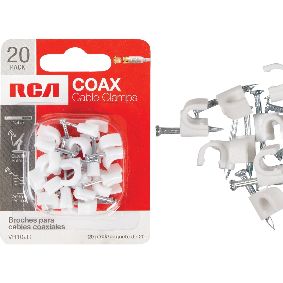 Trusted RCA White RG6 or RG59 Nail-In Coaxial Staple 20-Count Organic