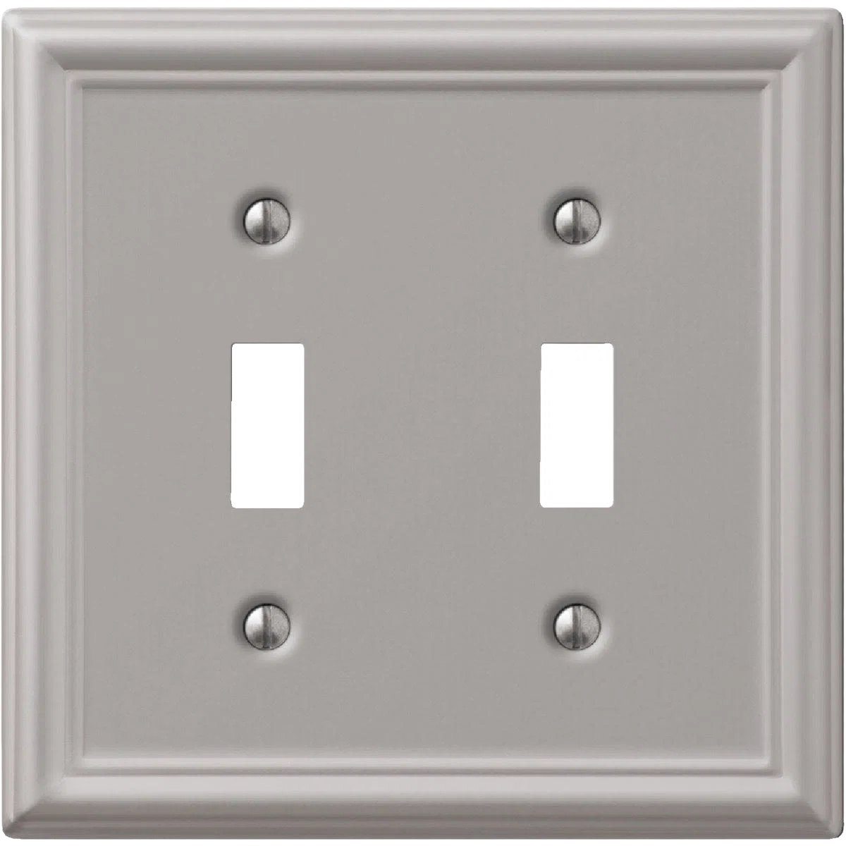 Clean Amerelle 2-Gang Brushed Nickel Chelsea Stamped Steel Toggle Switch Wall Plate Traditional