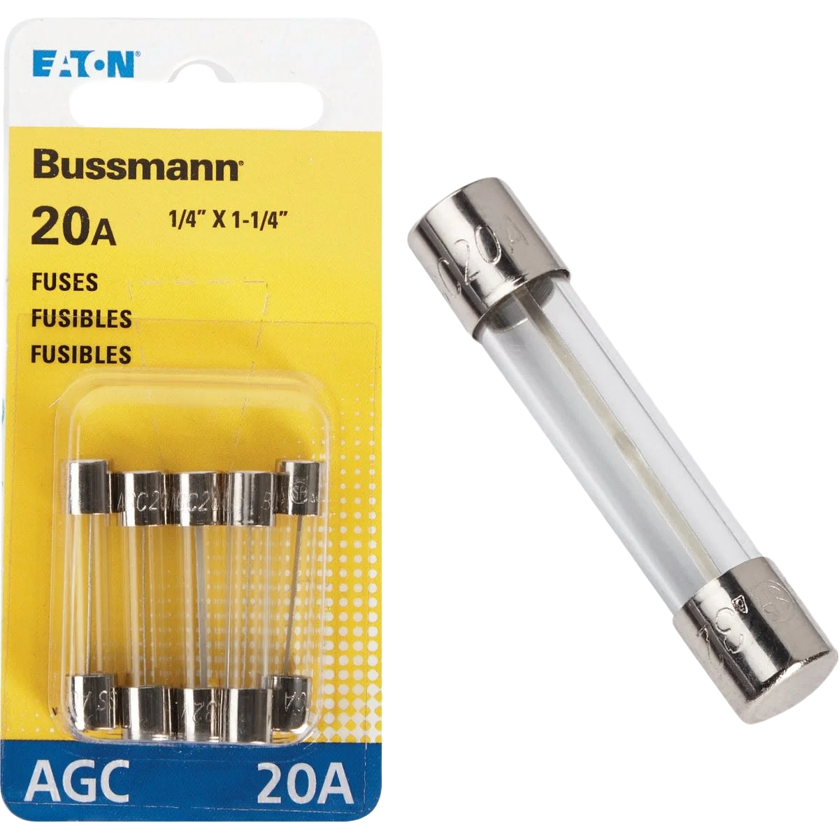 Reusable Bussmann 20A AGC Glass Tube Automotive Fuse 5-Pack Fast