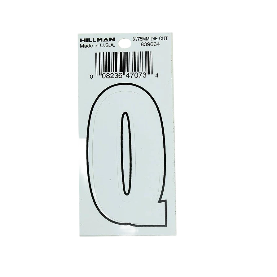 Environmentally Friendly Hillman 3 in. White Matte Die Cut Vinyl Sticker Thin Letter Q Fast