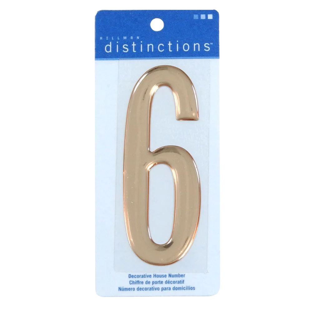 Artisan Hillman 4-In. Gold Decorative Self-Adhesive Domed House Number 6 Modern