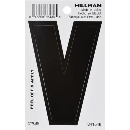 Carefully Designed Hillman 3 in. Black Vinyl Die Cut Peel Off Sticker Letter V First-Class