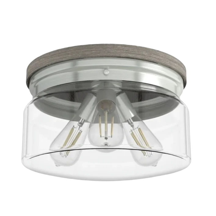 User-Friendly Hunter Devon Park Brushed Nickel Grey Wood 3 Light Flush Mount Original