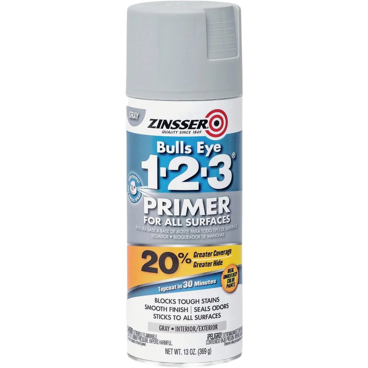 Contemporary Zinsser Bulls Eye 1-2-3 Gray Primer Spray 13 oz. Premium